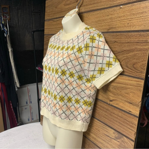 Willow & Root XL cropped sweater argyle style cream/green/pink - Picture 3 of 6